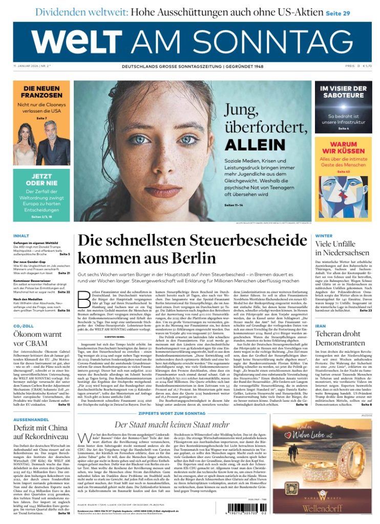 AAAAA Koran WELT AM SONNTAG 11 JANUARI 2026, Bahasa Belanda